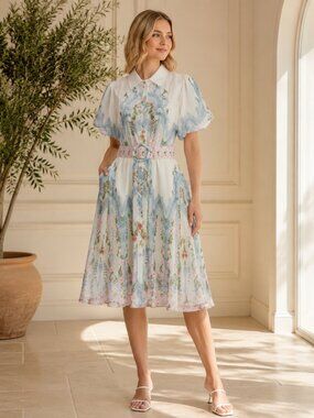 Sky Blue Floral Midi Dress